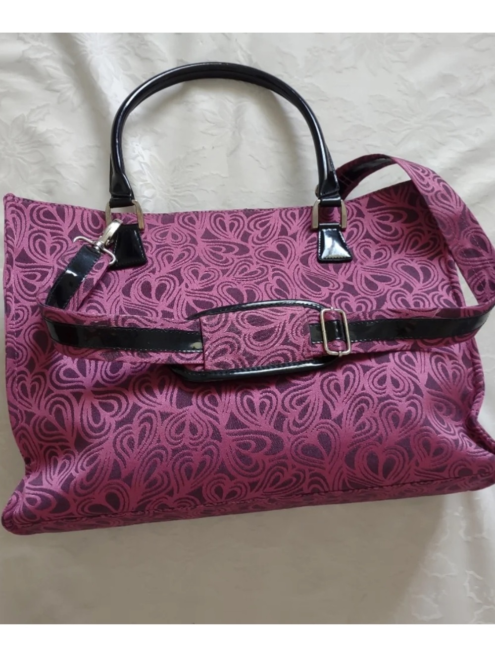 Diane Von Furstenberg Heart Emblem Pink Large Travel Bag with Black Trim - Picture 3 of 8